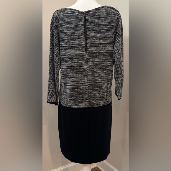 Ann Taylor Loft Black White Tweed Dolman Sleeve Contrast Shift Dress Size 8 - Picture 2 of 9